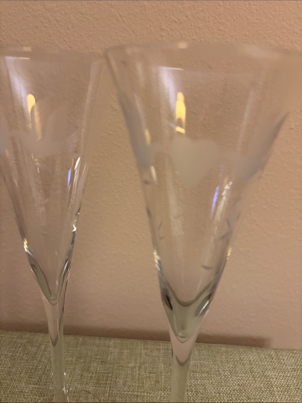 Champagne flute set .Vintage by Artland featuring doves and floating heart 6oz